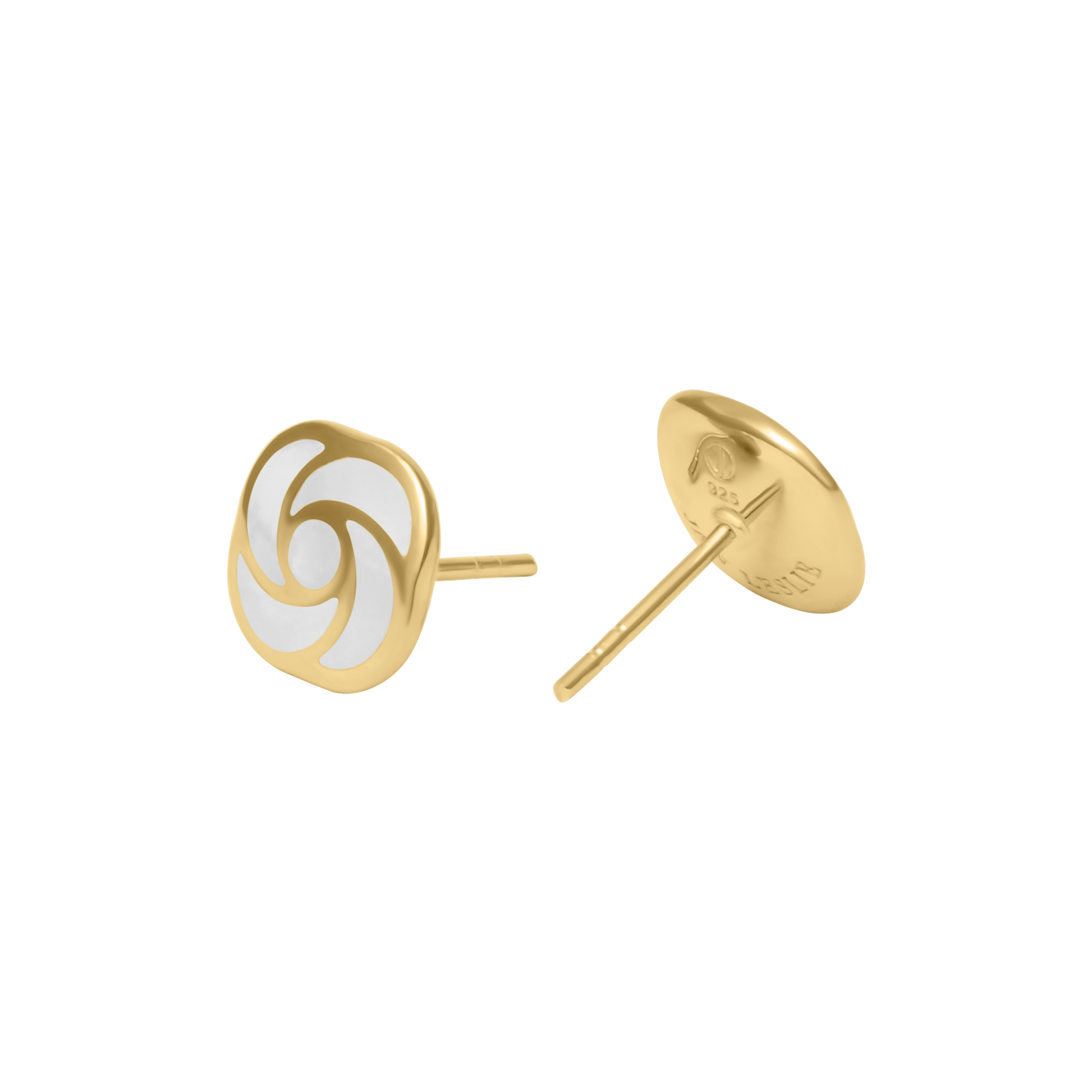 Mother-of-pearl pinwheel stud earrings in gold vermeil