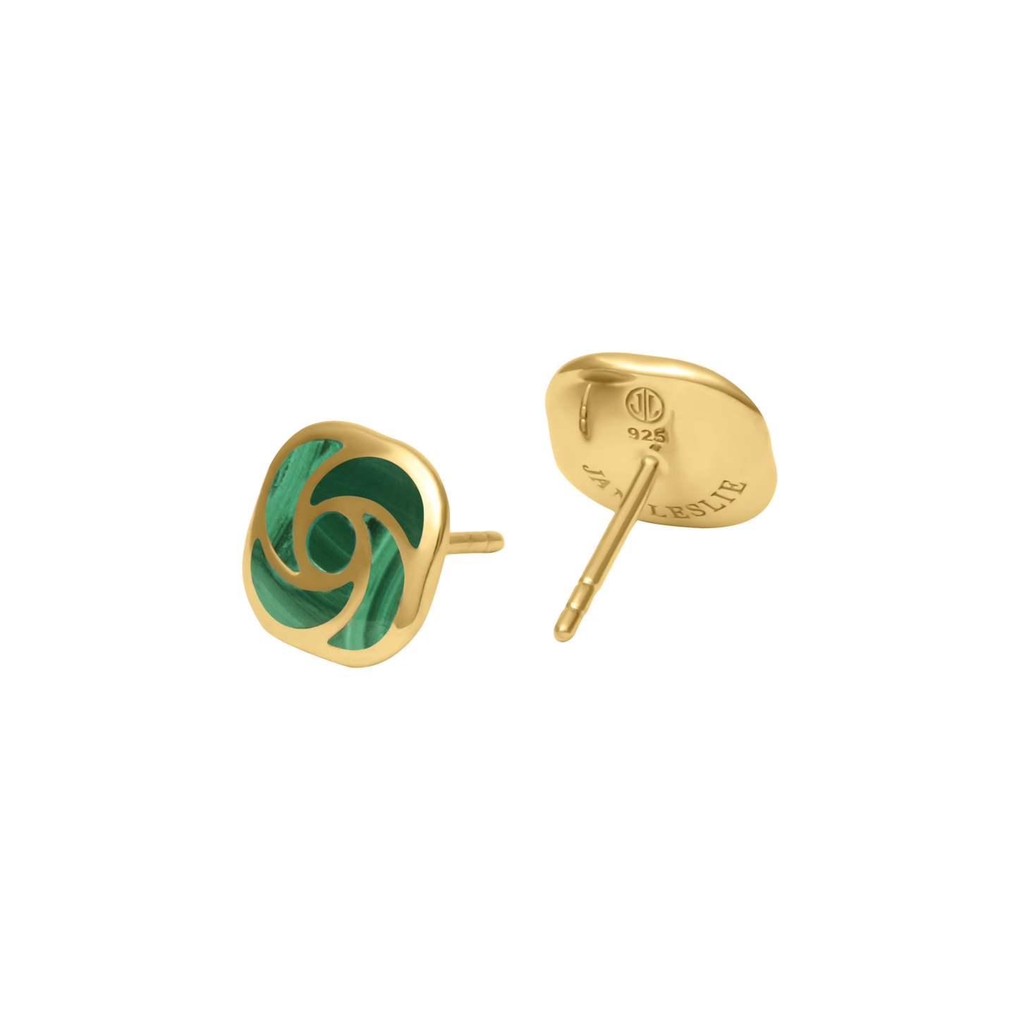 Malachite pinwheel stud earrings in gold vermeil 
