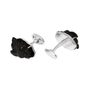 Hand-carved black onyx rabbit cufflinks with a sterling silver T-bar toggle closure 
