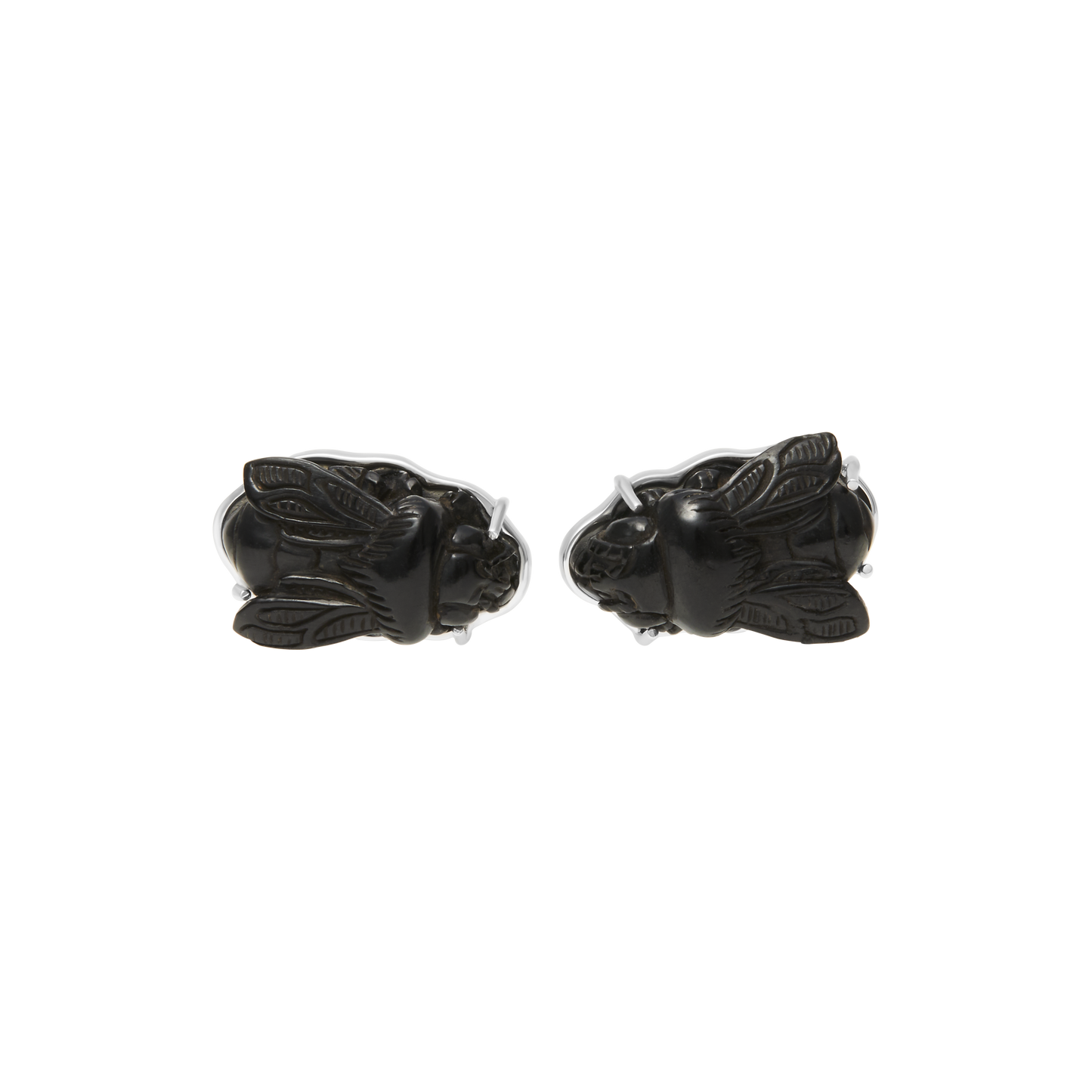 Hand Carved Ebony Bee Sterling Silver Cufflinks
