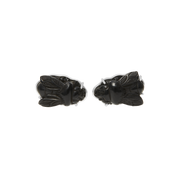 Hand-carved black onyx rabbit cufflinks in a sterling silver prong setting