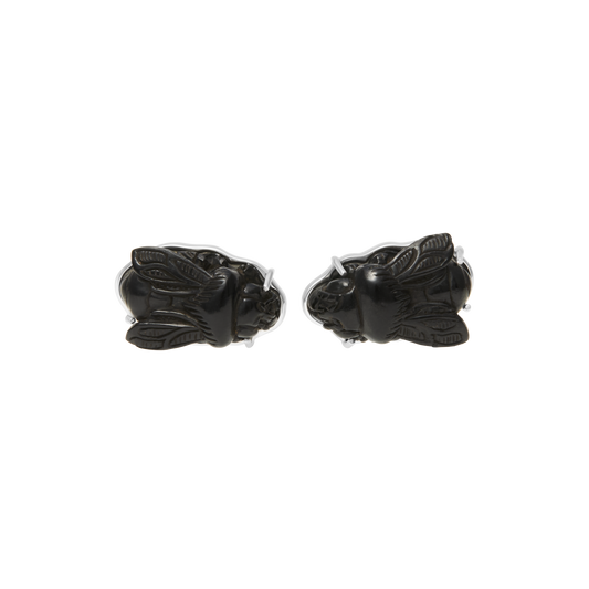 Hand Carved Ebony Bee Sterling Silver Cufflinks
