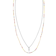 Layered multicolor seed bead and sterling silver chain necklace with Hamsa hand charm, Jan Leslie