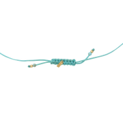 Adjustable turquoise waxed pull-cord bracelet with square macramé sliding knot closure gold vermeil