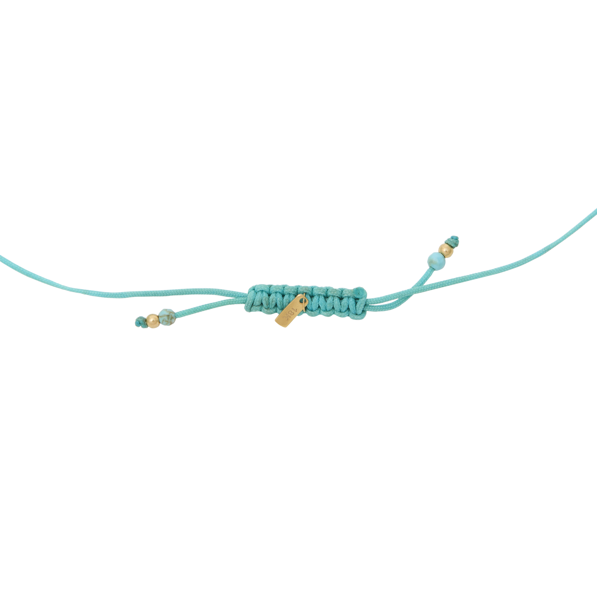Adjustable turquoise waxed pull-cord bracelet with square macramé sliding knot closure gold vermeil