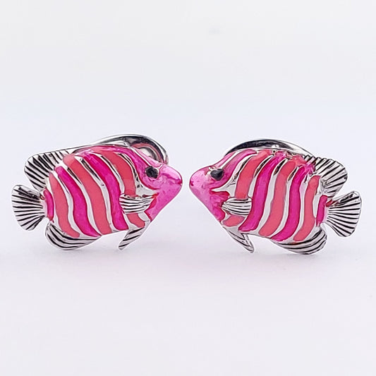 Colorful Stripe Fish Sterling Silver Cufflinks