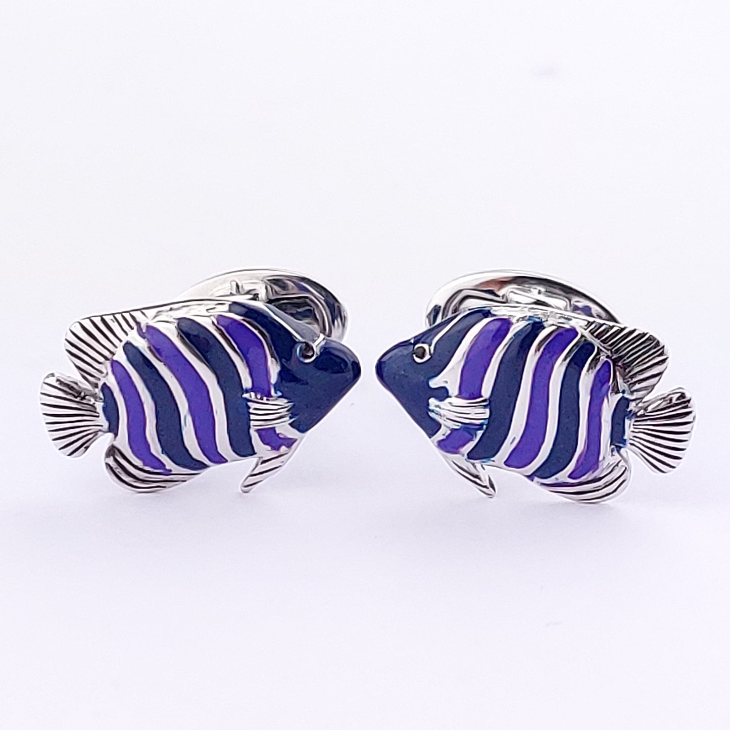 Colorful Stripe Fish Sterling Silver Cufflinks