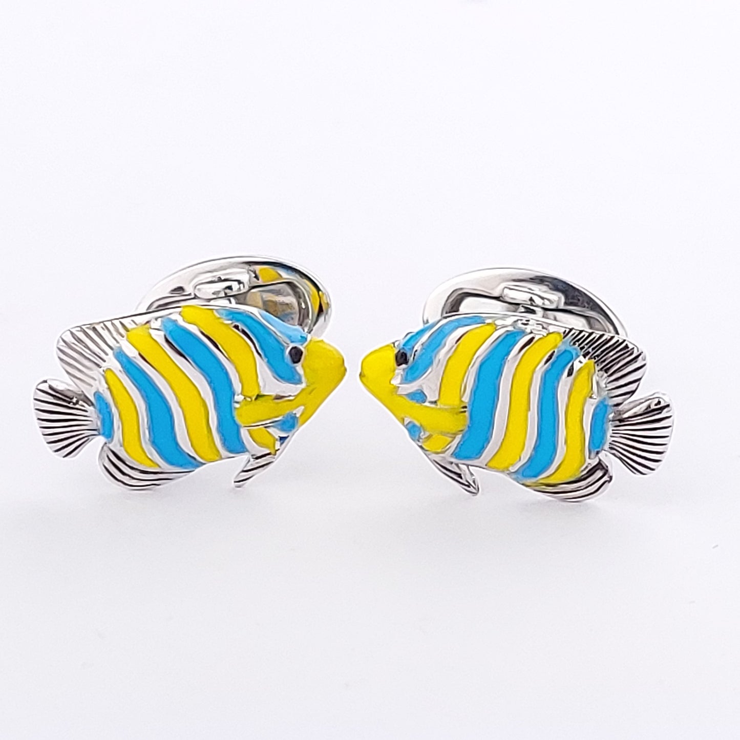 Colorful Stripe Fish Sterling Silver Cufflinks