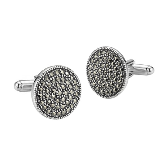 Marcasite Pave Round Sterling Cufflinks
