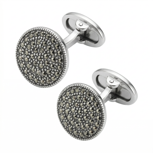 Marcasite Pave Round Sterling Cufflinks