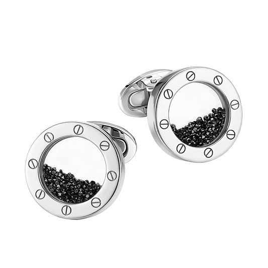 Rivet Rim Black Diamond Shaker Sterling Cufflinks
