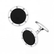 Rivet Etch Black Onyx Sterling Cufflinks