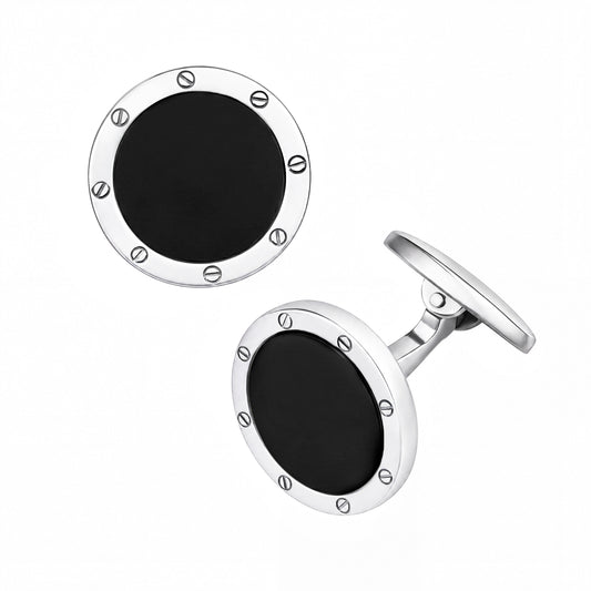 Rivet Etch Black Onyx Sterling Cufflinks