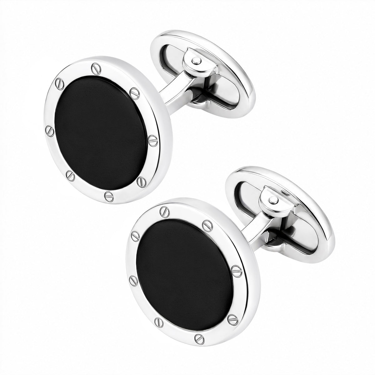 Rivet Etch Black Onyx Sterling Cufflinks