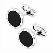 Rivet Etch Black Onyx Sterling Cufflinks