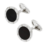 Round black onyx sterling silver cufflinks with screw-motif bezel — Jan Leslie