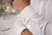 Rivet Etch Gemstone 18 Karat Gold Cufflinks
