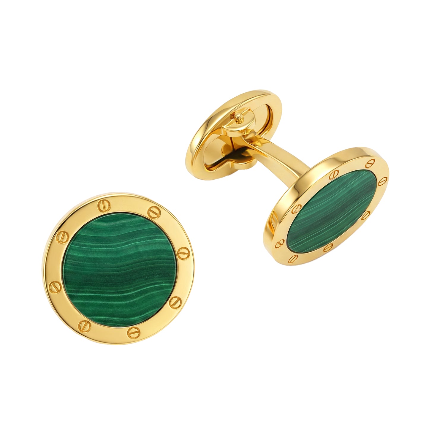 Rivet Etch Gemstone 18 Karat Gold Cufflinks
