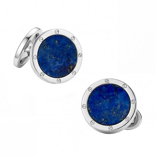Rivet Etch Gemstone Sterling Cufflinks
