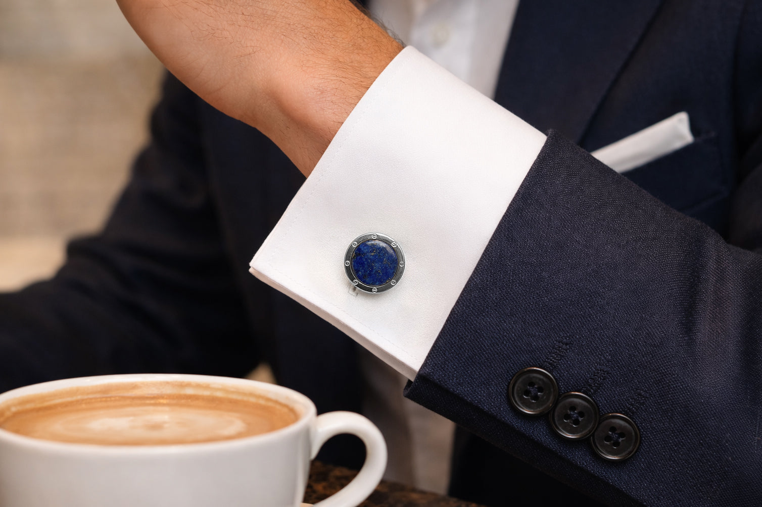 Sterling Silver & Lapis Gemstone Rivet Etch Detail Cufflinks – Jan