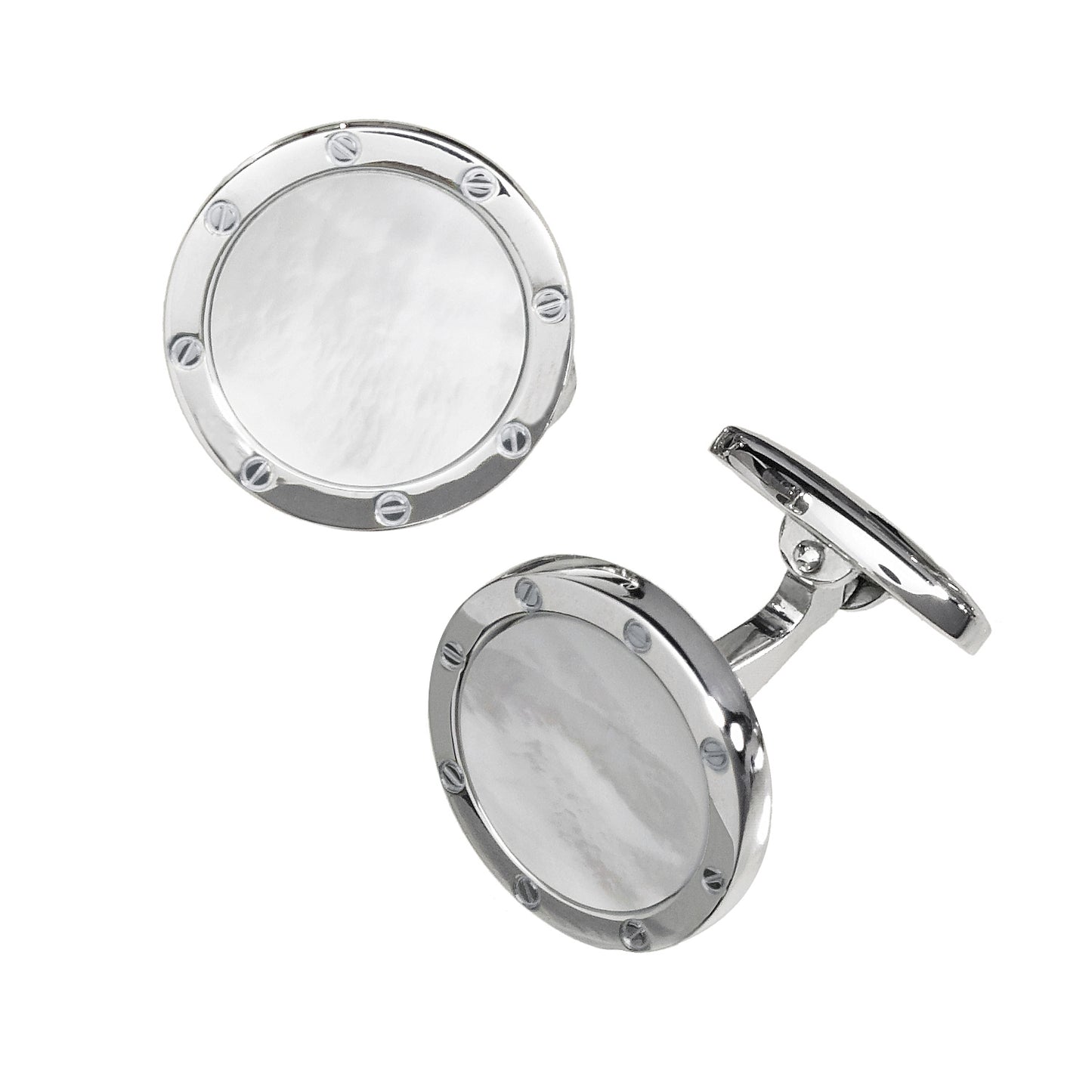 Rivet Etch Mother of Pearl Sterling Cufflinks