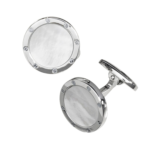 Rivet Etch Mother of Pearl Sterling Cufflinks