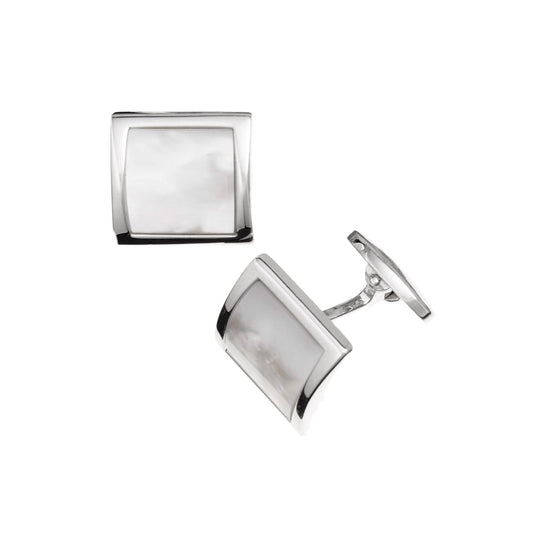 Mother of Pearl Curved Square Sterling Cufflinks