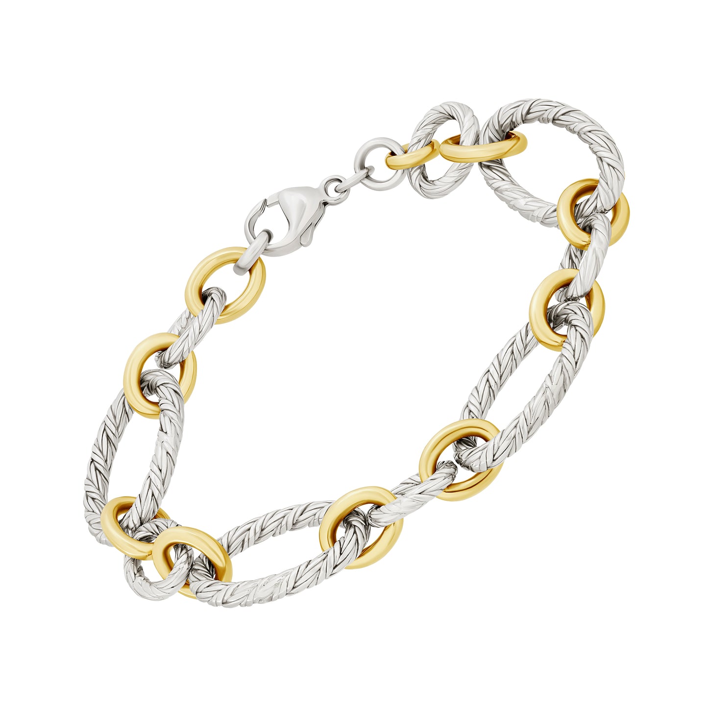 Mariselle Sterling Silver with 18k Gold Double Oval Link Bracelet