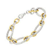 Two-Tone Textured Rope Link & Gold Ring Chain Sterling Silver Bracelet - Jan Leslie Cufflinks and Accessories
