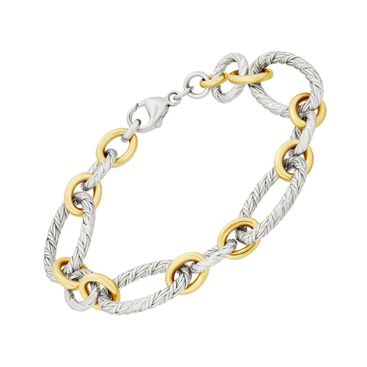 Mariselle Sterling Silver with 18k Gold Double Oval Link Bracelet