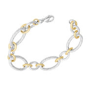 Two-Tone Textured Rope Oval Link & Gold Ring Chain Sterling Silver Bracelet Side View - Jan Leslie Cufflinks and Accessories.