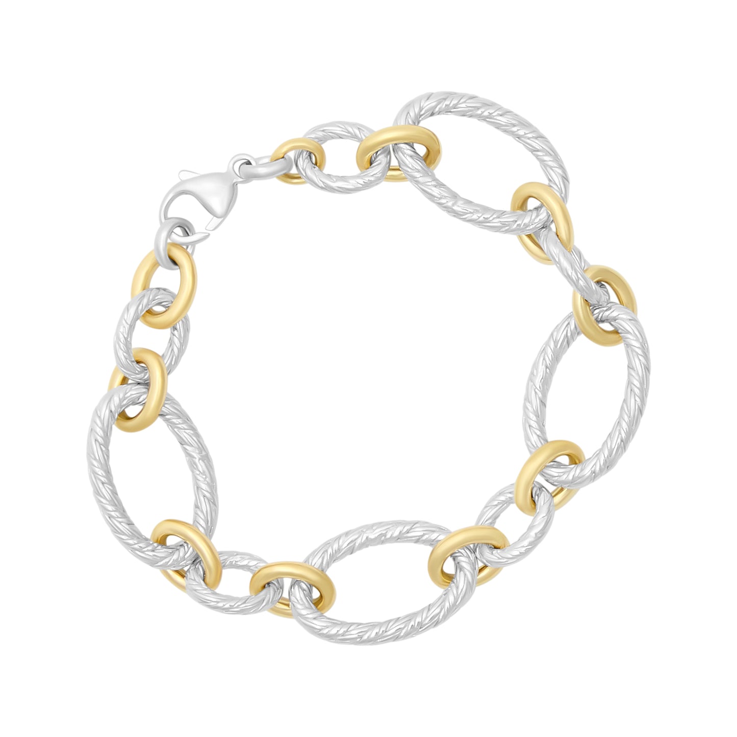 Mariselle Sterling Silver with 18k Gold Double Oval Link Bracelet
