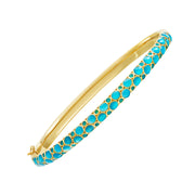  Gold vermeil turquoise bubble enamel hinged bangle bracelet full silhouette showing bubble enamel outer surface hinge and safety clasp by Jan Leslie
