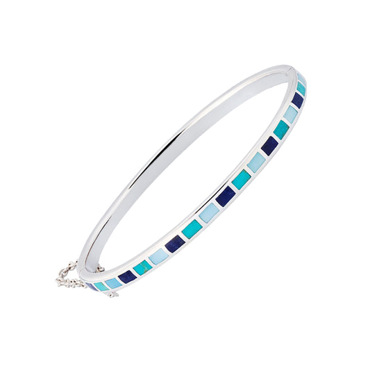 Dash Rectangle Tonal Blue Gemstone Sterling Bangle Bracelet
