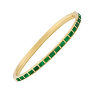 Channel-set green malachite square tile gold vermeil hinged bangle bracelet