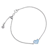 Blue mother-of-pearl heart station sterling silver bracelet with adjustable lobster clasp — Jan Leslie