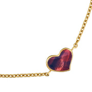 Rose gold vermeil red tiger eye heart chain bracelet full view showing rose gold cable chain with JL monogram disc charm and domed red tiger eye cabochon heart station by Jan Leslie
