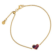 Rose gold vermeil red tiger eye heart chain bracelet full view showing rose gold cable chain with JL monogram disc charm and domed red tiger eye cabochon heart station by Jan Leslie