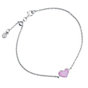 Pink mother-of-pearl heart station sterling silver bracelet with adjustable lobster clasp — Jan Leslie