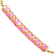Gold vermeil soft pink and hot pink bubble enamel bar bracelet angled close-up showing full two-tone bubble enamel detail by Jan Leslie
