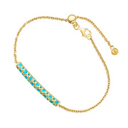 Gold vermeil turquoise bubble enamel bar bracelet full silhouette showing adjustable rolo chain lobster clasp by Jan Leslie
