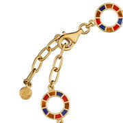 Gold lobster clasp and extender chain with Jan Leslie charm on multicolor stone circle station bracelet — Jan Leslie