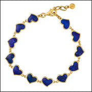 Blue lapis bezel heart link gold bracelet with adjustable lobster clasp — Jan Leslie
