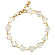 White mother-of-pearl bezel heart link gold bracelet with adjustable lobster clasp — Jan Leslie