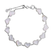 White mother-of-pearl heart link sterling silver bracelet with adjustable lobster clasp — Jan Leslie