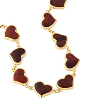 Red tiger's eye bezel heart link gold bracelet with adjustable lobster clasp — Jan Leslie