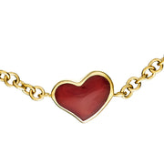Close-up of tiger's eye bezel heart stations on gold rolo chain bracelet — Jan Leslie