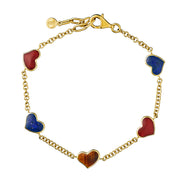 Mixed stone bezel heart station gold bracelet with carnelian, lapis, and tiger's eye — Jan Leslie