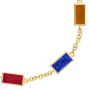 Close-up of carnelian, lapis lazuli, and tiger's eye rectangular gemstone stations on gold vermeil bracelet by Jan Leslie.