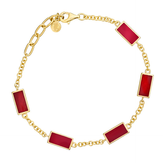 Dash Rectangle Gemstone Gold Vermeil Sterling Link Bracelet